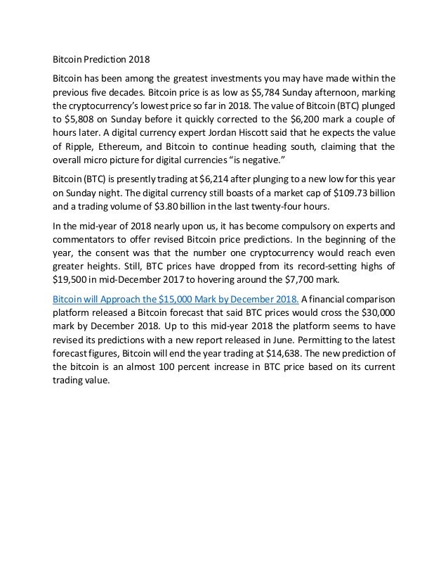 Bitcoin Price Prediction 2018 - 